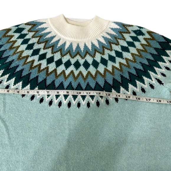 Talbots Mockneck Chevron Fair Isle Sweater MP Ice Green Cotton Blend – Pre-Owned - Picture 9 of 10